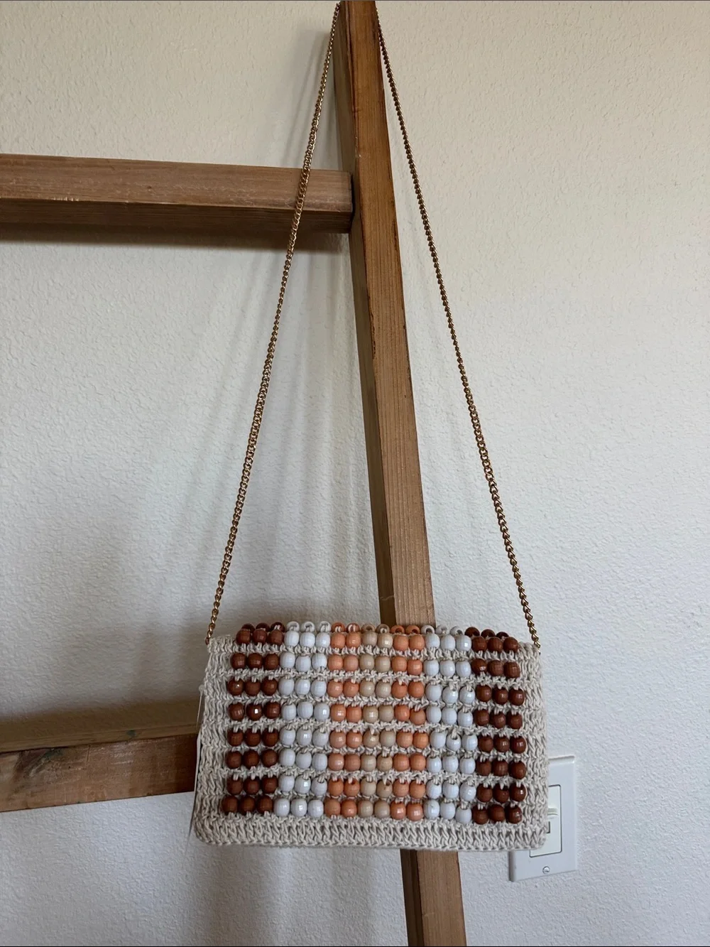Anthropologie Beaded Crochet Wristlet in Cream, Brown, Peach